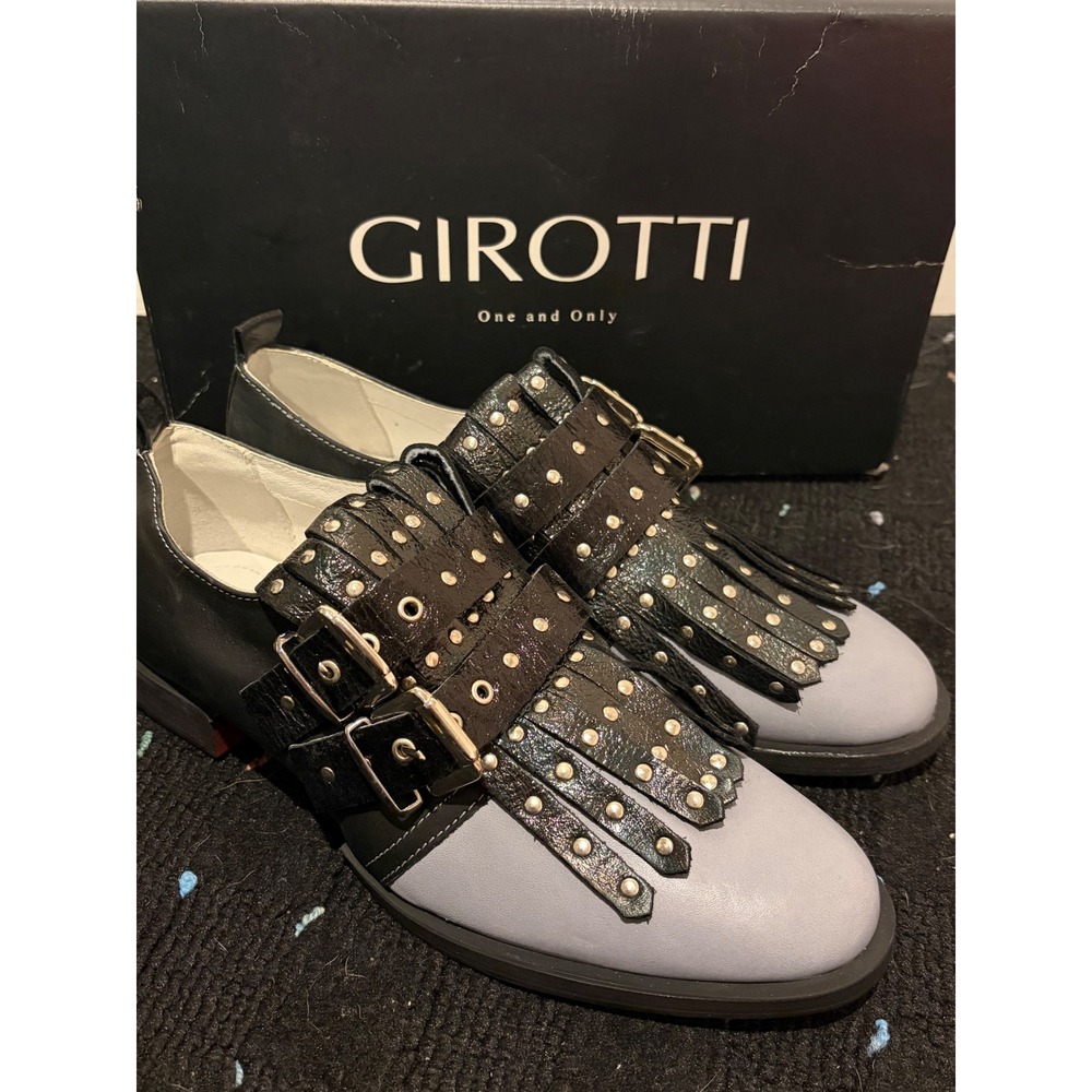 Girotti Black Leather Studded Kiltie Buckle Oxford Shoes Red Sole Size 40